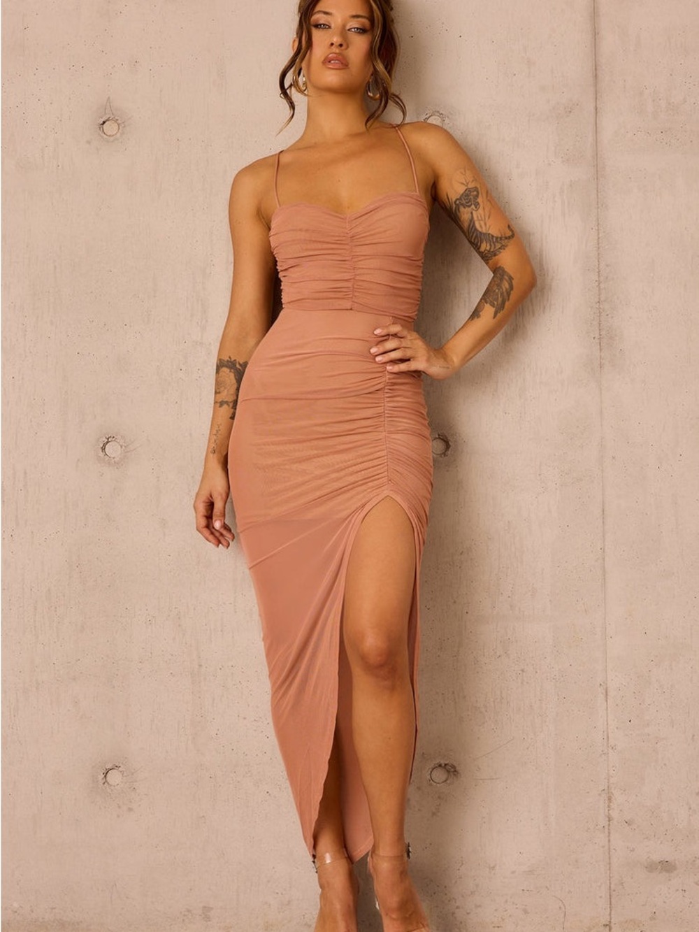 NWT Cass & Cat Last Dance Midi Dress Mocha